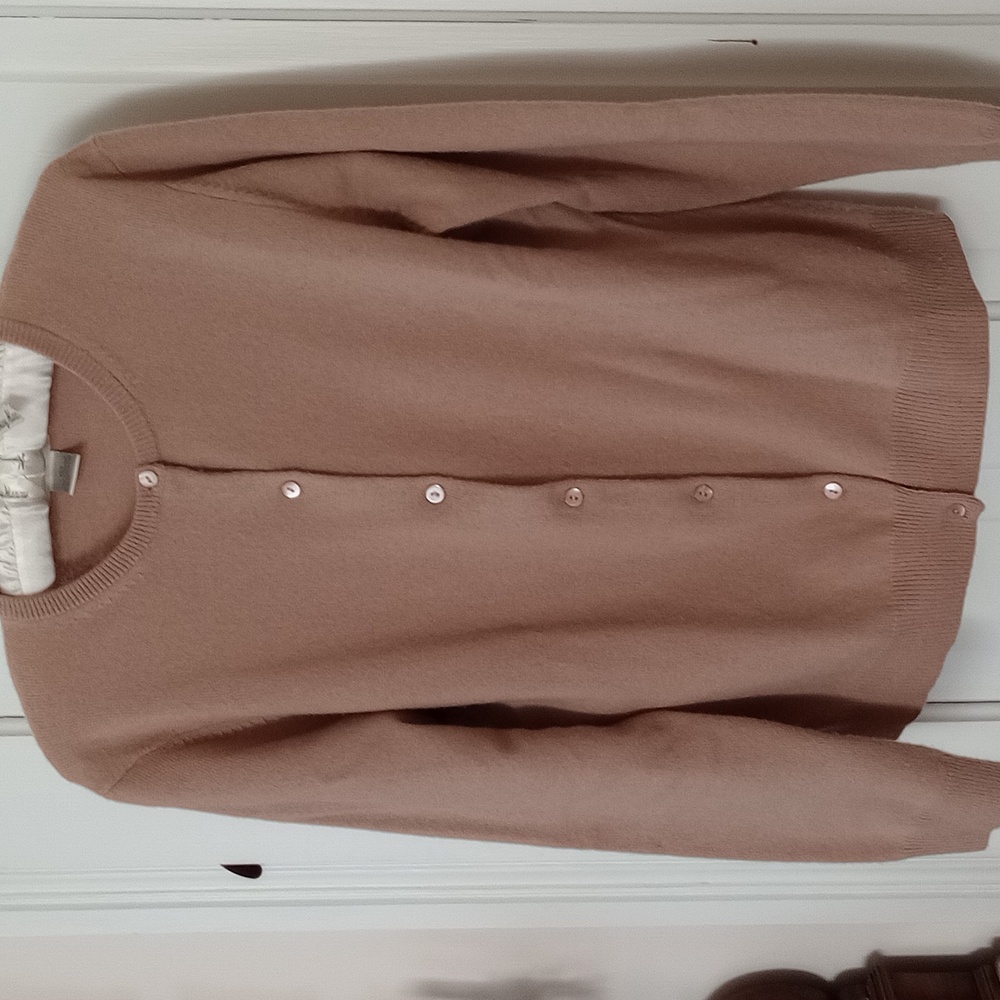 NWT NEIMAN MARCUS Cashmere Collection Women's Beige Button-Up Cardigan